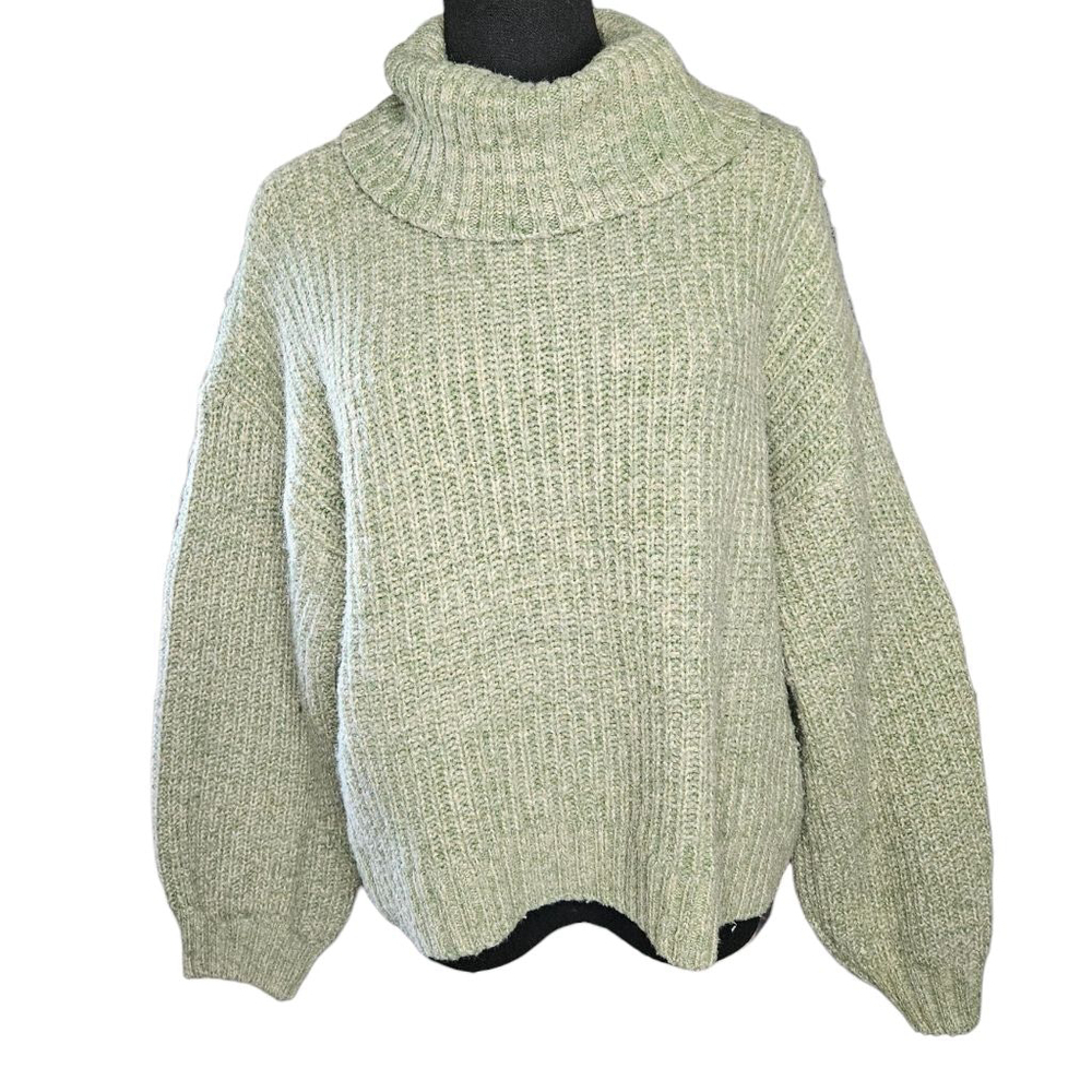 Old Navy Large Green Melange Cozy Shaker-Stitch Pullover Turtleneck Sweater - Picture 2 of 7